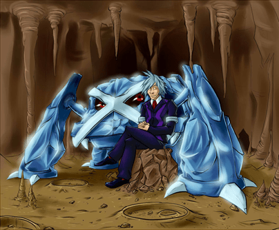 In this piece of fanart by Wildragon, Steven, his hair a little ruffled but his clothing immaculate as always, takes a break from rock-hunting in Meteor Falls with his strongest Pokémon, the steel behemoth Metagross, at his side.  If you like what you see, check out Wildragon's DeviantArt page, http://wildragon.deviantart.com/.