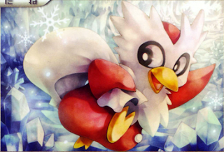 Artwork of the Delibird card from the Heart Gold and Soul Silver set of the Pokémon trading card game.