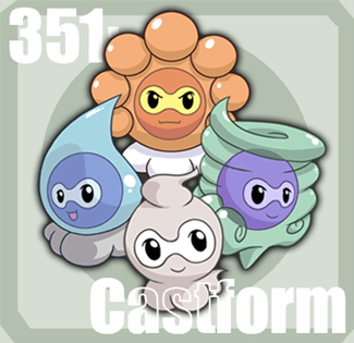 Castform's four different weather forms posing as a team,  by Tazsaints (http://tazsaints.deviantart.com/).