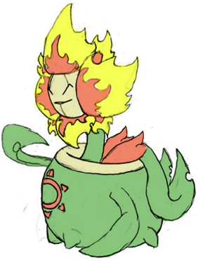 Not quite what I had in mind, but you get the general idea.  This Grass/Fire evolution of Sunflora is the work of Ryknow, whose Pokémon fanart can be found at http://www.smogon.com/forums/showthread.php?t=64295