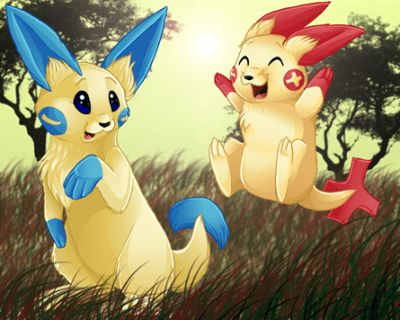 Avanii's (http://avanii.deviantart.com/) less stylistic depiction of Plusle and Minun looked odd to me at first - they're almost catlike, don't you think? - but I'm beginning to like it more and more.