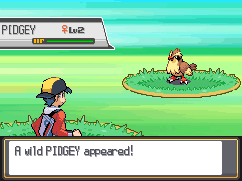 Battle screen: the player encounters a wild level 2 female Pidgey.
