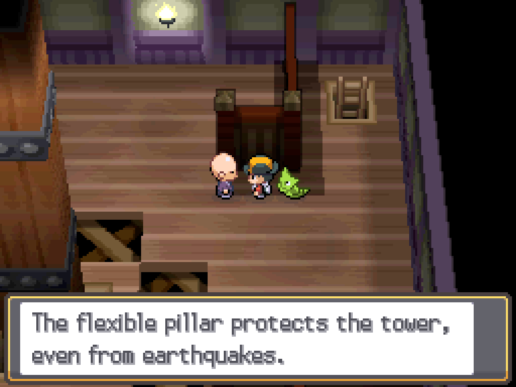 Talking to a bald man in a robe: The flexible pillar protects the tower, even from earthquakes.