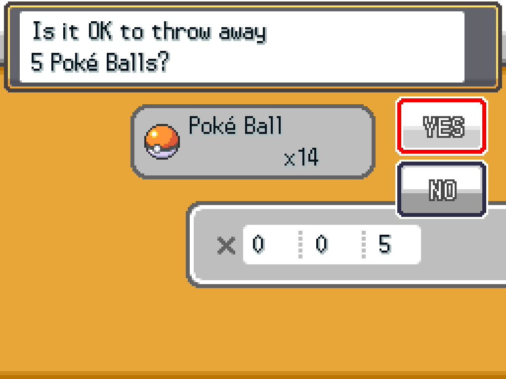 Throwing away 5 Pokéballs.