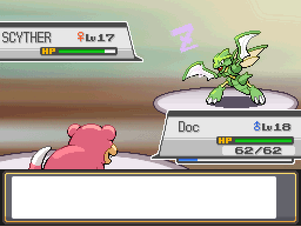 Scyther falls asleep.  It has taken little damage; Doc is still uninjured.