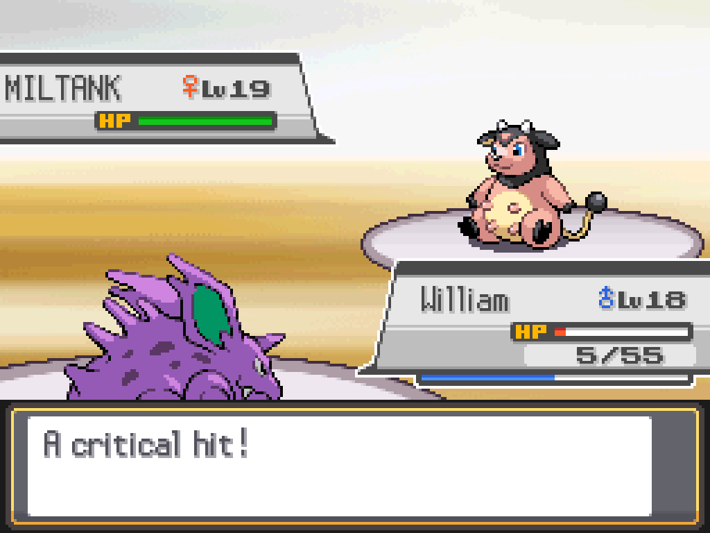 A critical hit! William now has 5/55 HP.