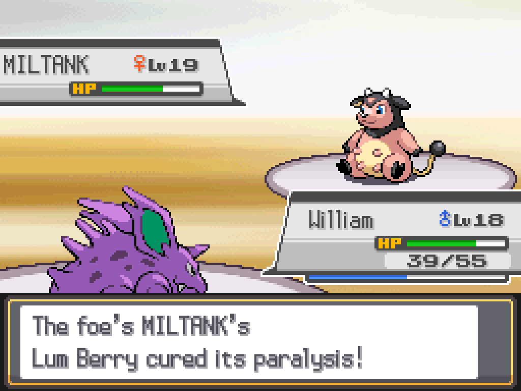 The foe's Miltank's Lum Berry cured its paralysis!