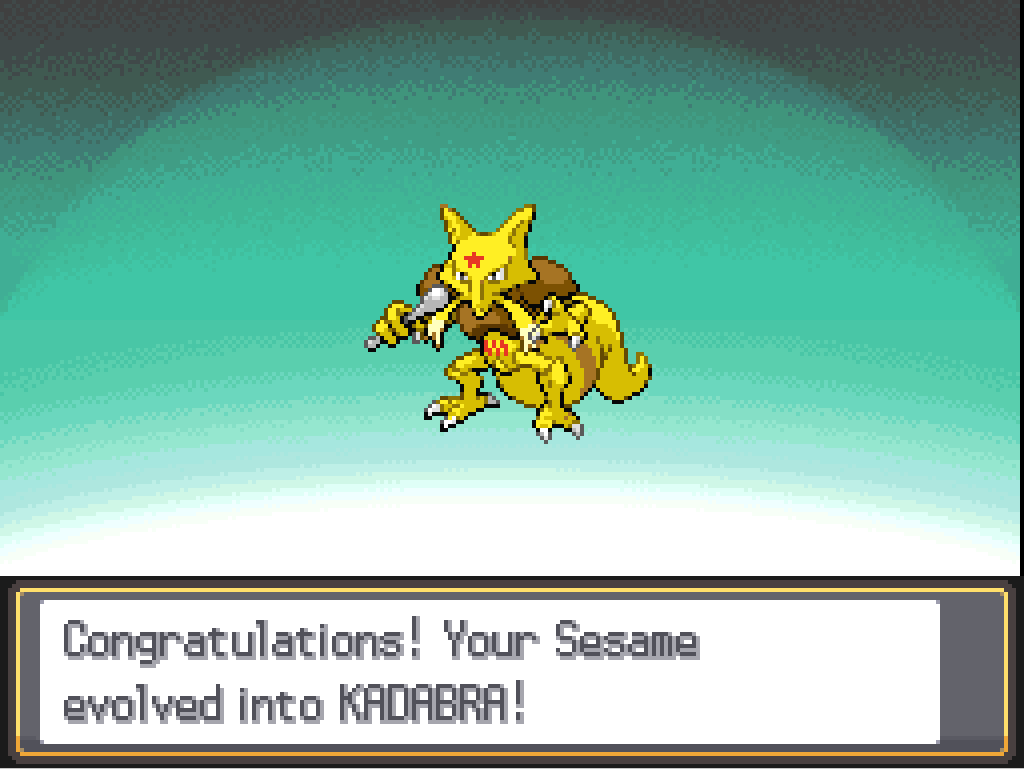 Congratulations! Your Sesame evolved into Kadabra!