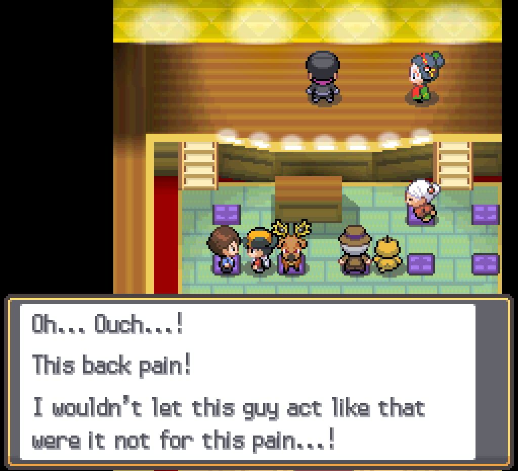Young man: Oh... ouch...! This back pain! I wouldn't let this guy act like that were it not for this pain...!