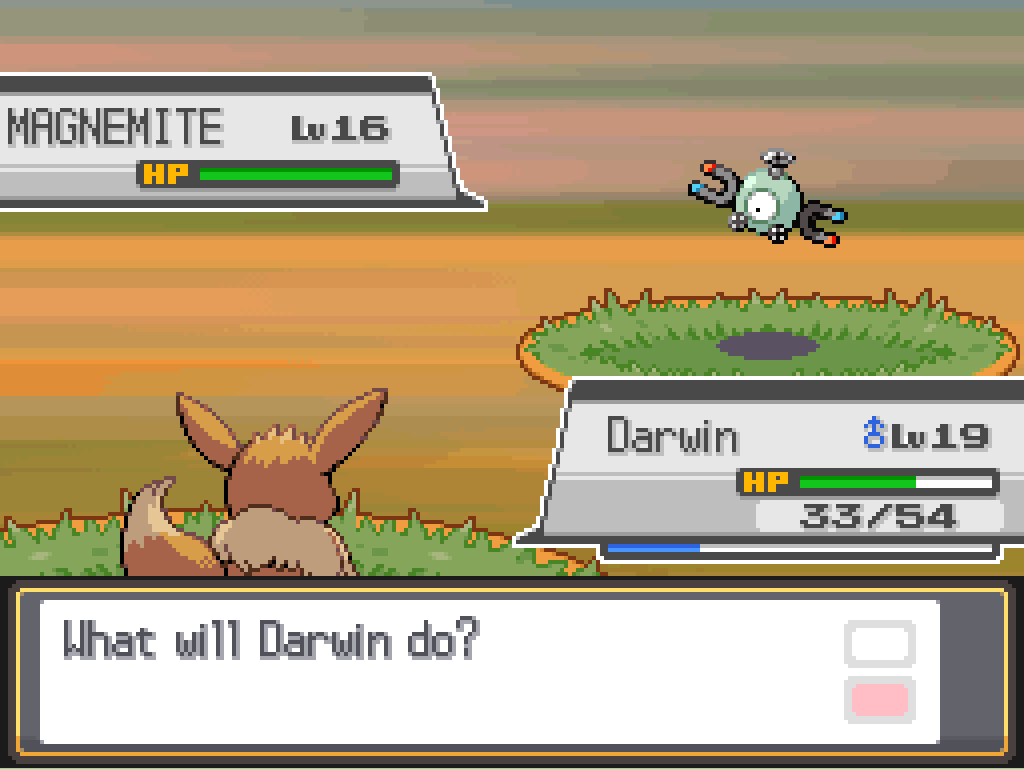 Darwin faces a level 16 Magnemite