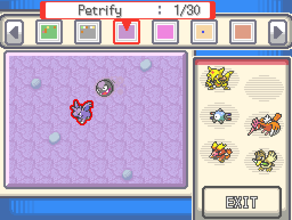 Depositing William the Nidorino in a PC box marked "Petrify."