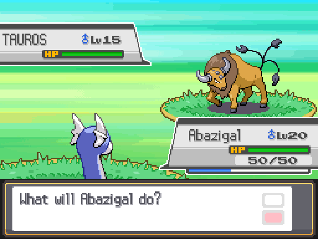 Facing a wild level 15 male Tauros