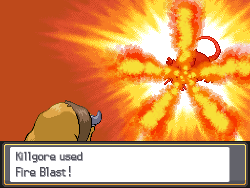 Killgore using Fire Blast on a wild Raticate