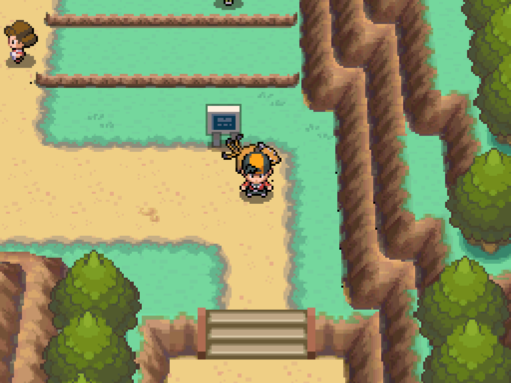 At the end of route 39: ledges to the north, cliffs and trees to the east.