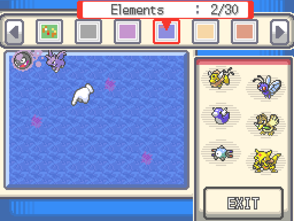 Depositing William the Nidorino and Trixie the Gastly in a PC box labelled "Elements"