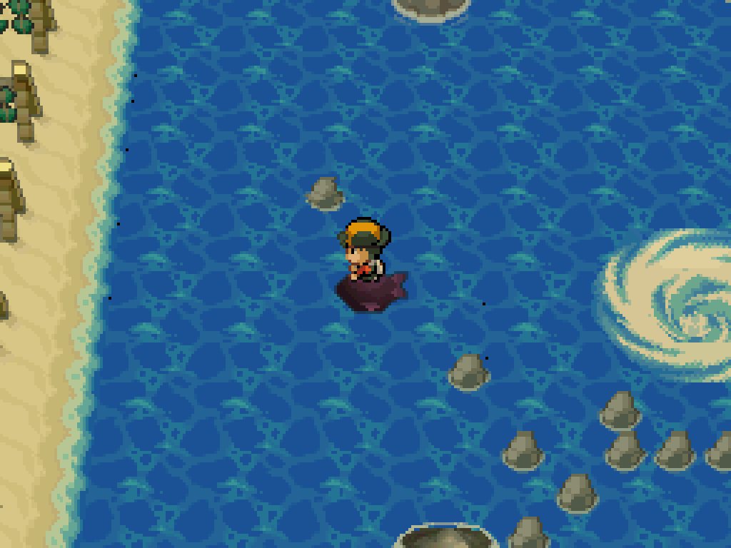 On route 41: open sea, boulders to the south, a whirlpool to the east, a long sandy beach.