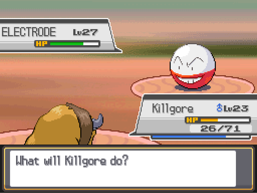Killgore has 26/71 HP; Electrode has about 3/4.