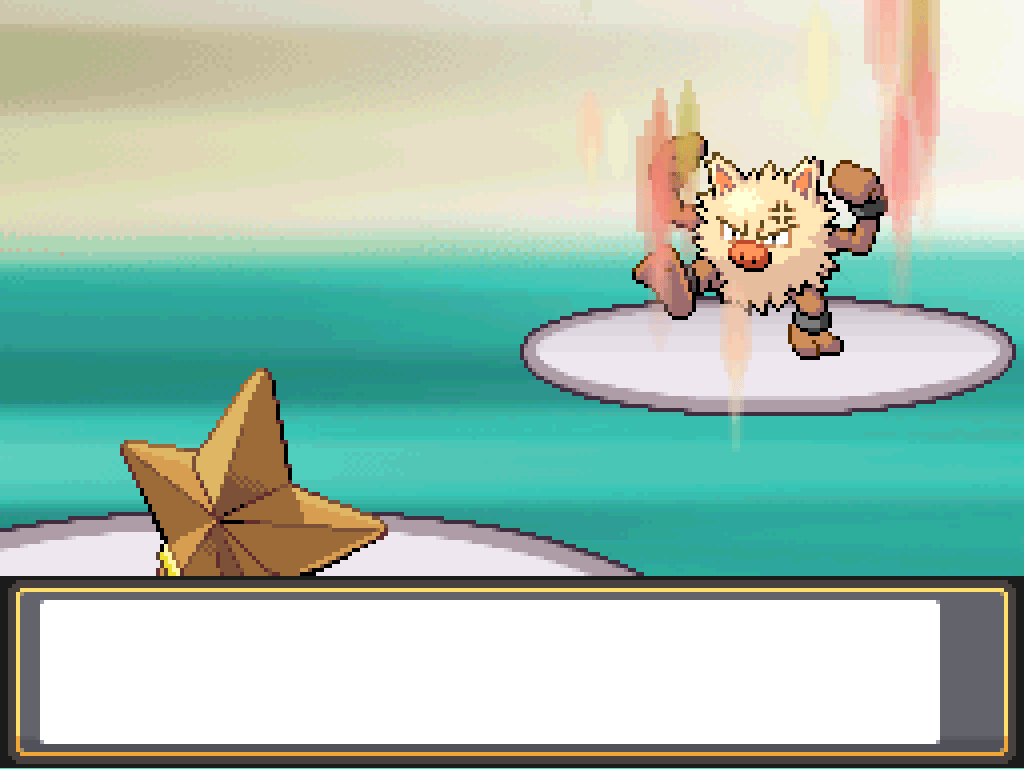 Antares the Staryu is now on my side of the field. Primeape charges up Focus Punch.