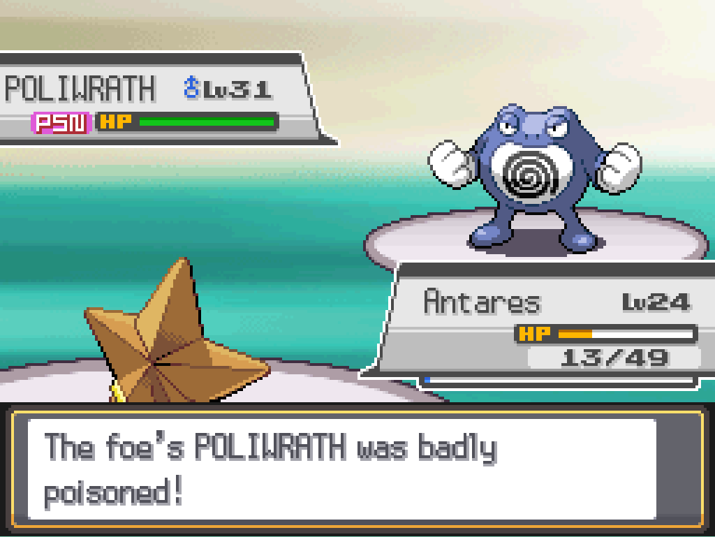 The foe's Poliwrath was badly poisoned! Poliwrath is level 31.