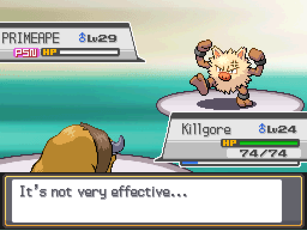 Primeape's HP is reduced to 0
