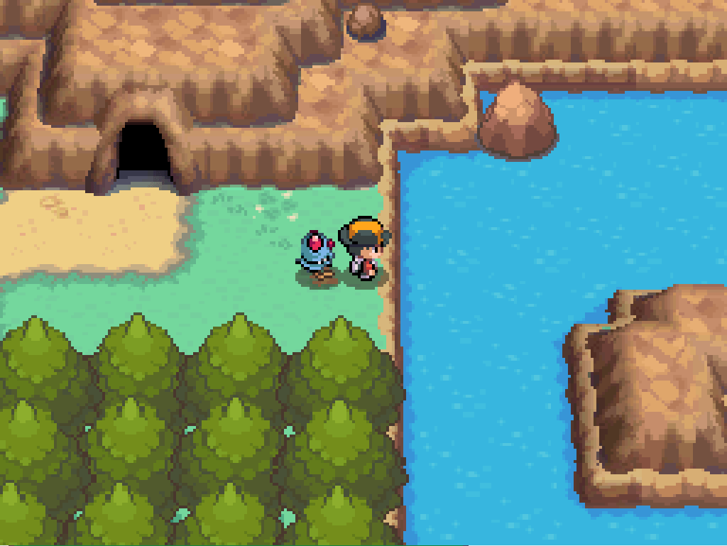 On route 41. Trees to the south, cliffs to the north, a lake to the east, a cave entrance to the west.