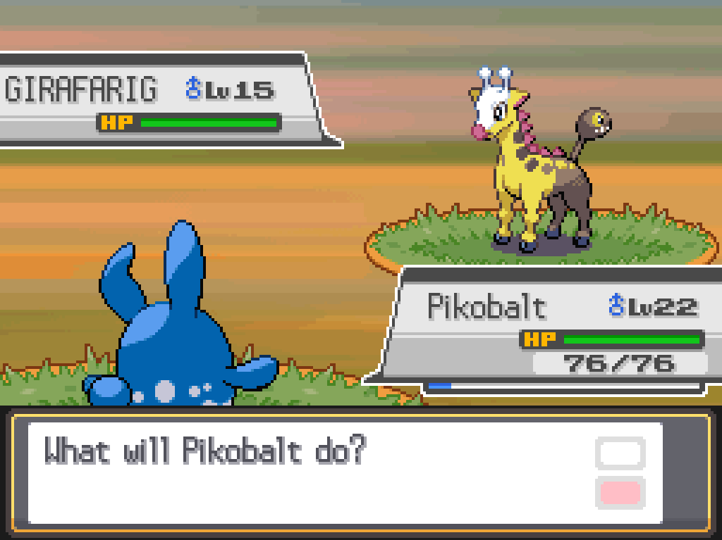 Pikobalt faces a wild level 15 male Girafarig