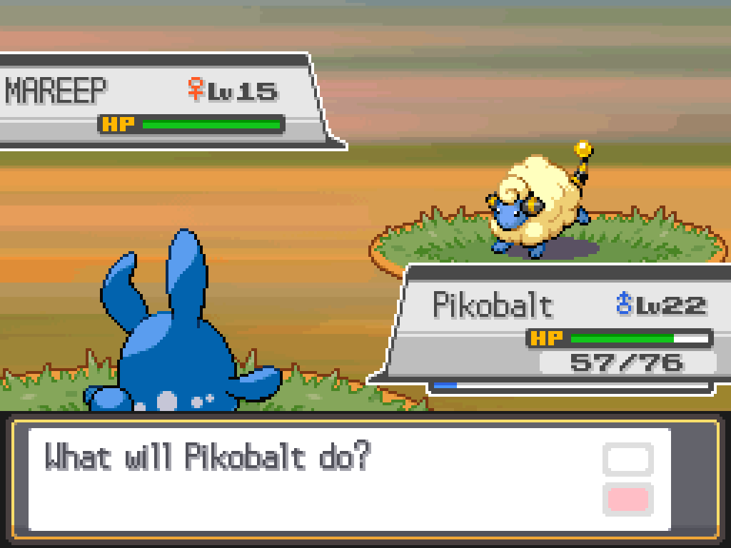 Pikobalt faces a wild level 15 female Mareep.