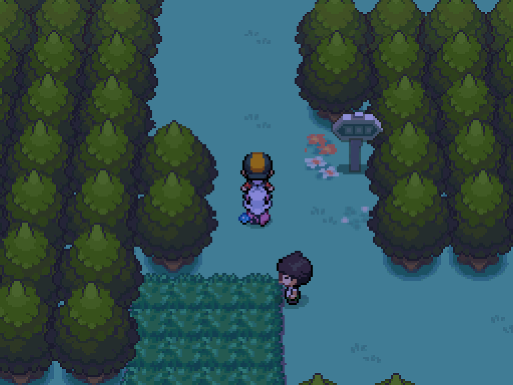 Standing at the north end of route 43: grass, flowers, trees on either side.