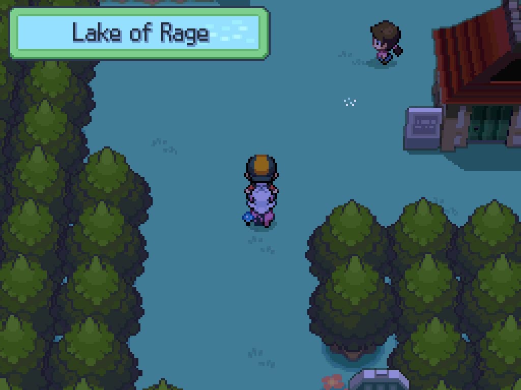 Arriving at Lake of Rage. Trees and grass, the beginnings of rain, a small wooden house nearby.